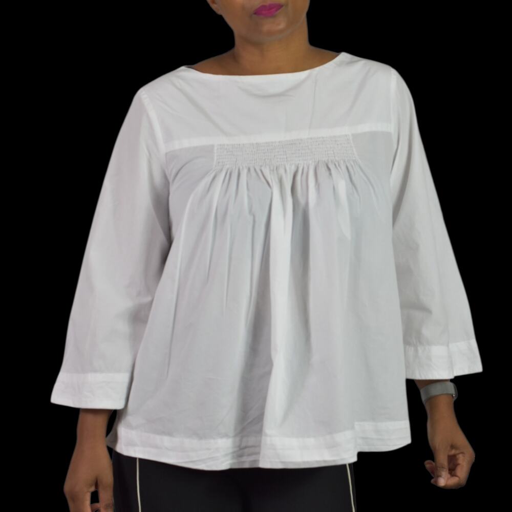 Masai Copenhagen White Cotton Top Smocked Swing Poplin Blouse Tunic Boxy Small